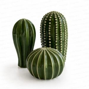 Dark Green Ceramic Cactus Decor Set 3pcs