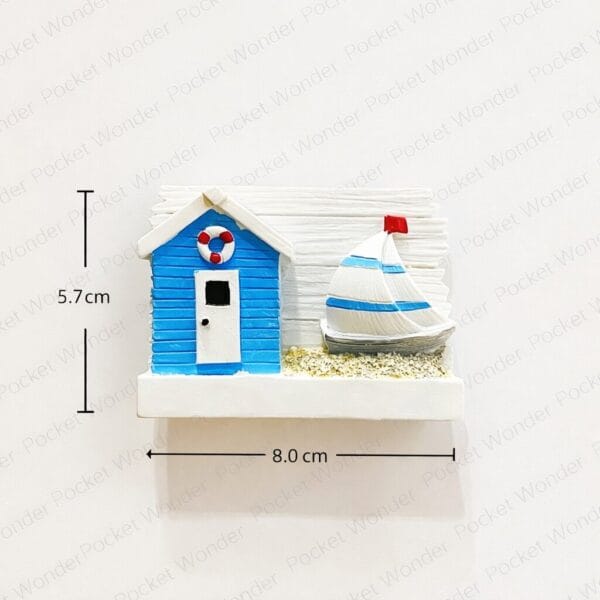 Blue Beach Hut Sailboat Fridge Magnet