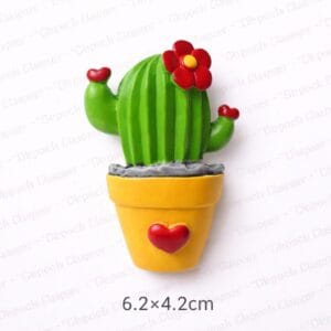 Heart Pot Flowering Cactus Fridge Magnet