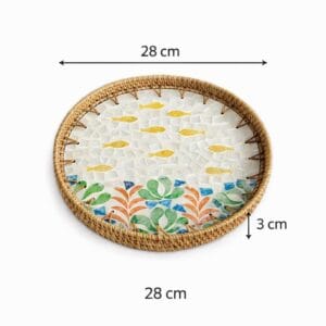 Large Round Fish Pattern Inlay Rattan Tray