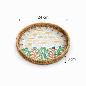 Medium Round Fish Pattern Inlay Rattan Tray