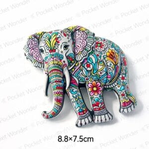 Ornate Floral Pattern Elephant Fridge Magnet