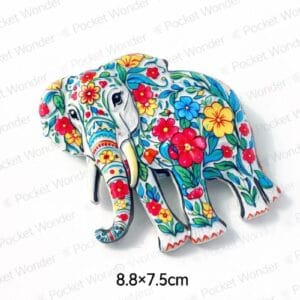 Ornate Floral White Elephant Fridge Magnet