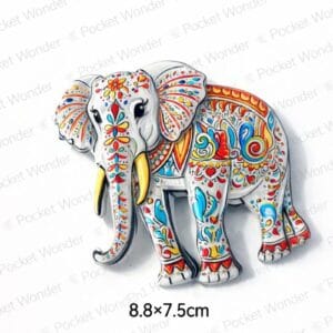 Ornate White Pattern Elephant Fridge Magnet