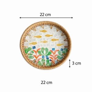Small Round Fish Pattern Inlay Rattan Tray