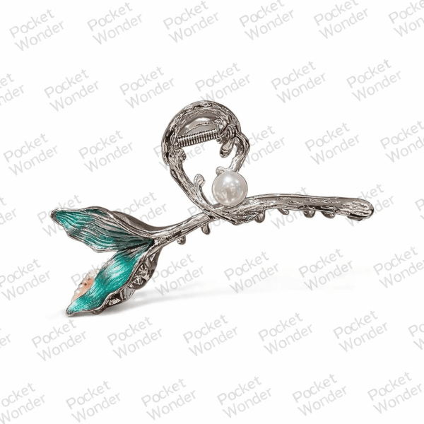 Teal Leaf Pearl Hair Clip