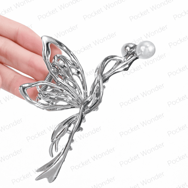 Silver Pearl Butterfly Hair Clip