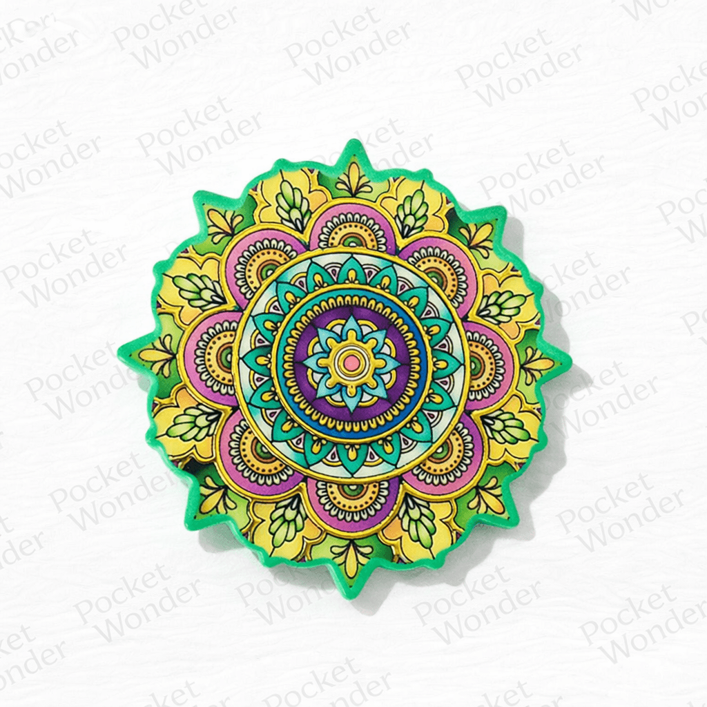 Green Bohemian Mandala Fridge Magnet – Yellow Floral Boho Design Green Bohemian Mandala Fridge Magnet
