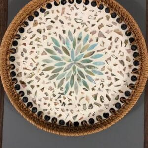 Aqua Starburst Round Woven Tray