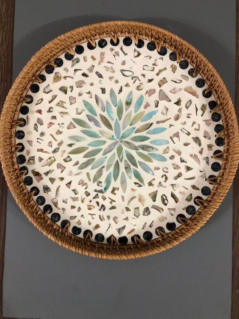 Aqua Starburst Round Woven Tray