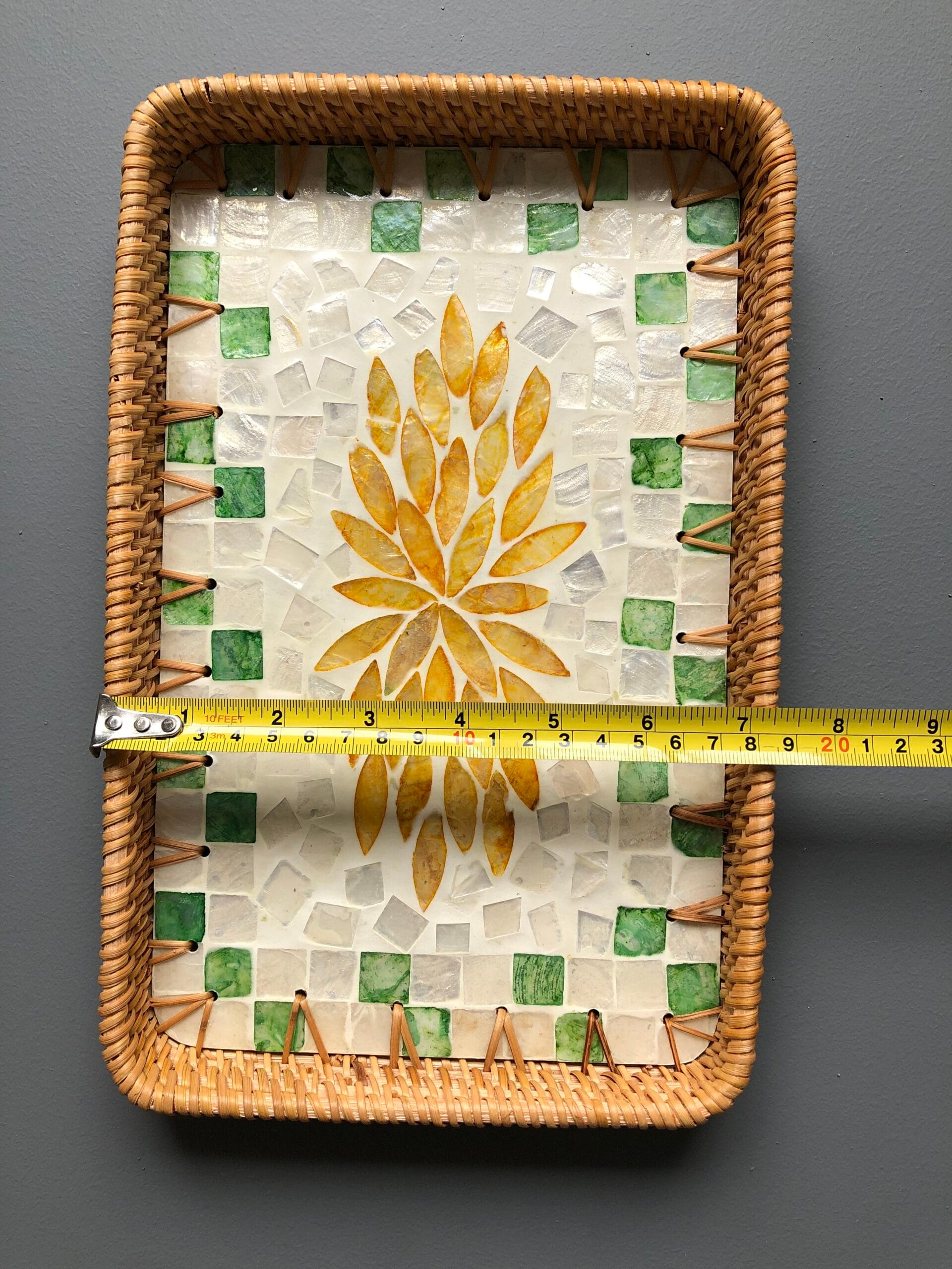 Handmade Golden Leaf Rectangular Woven Tray – Size 7 Golden Leaf Rectangular Woven Tray width