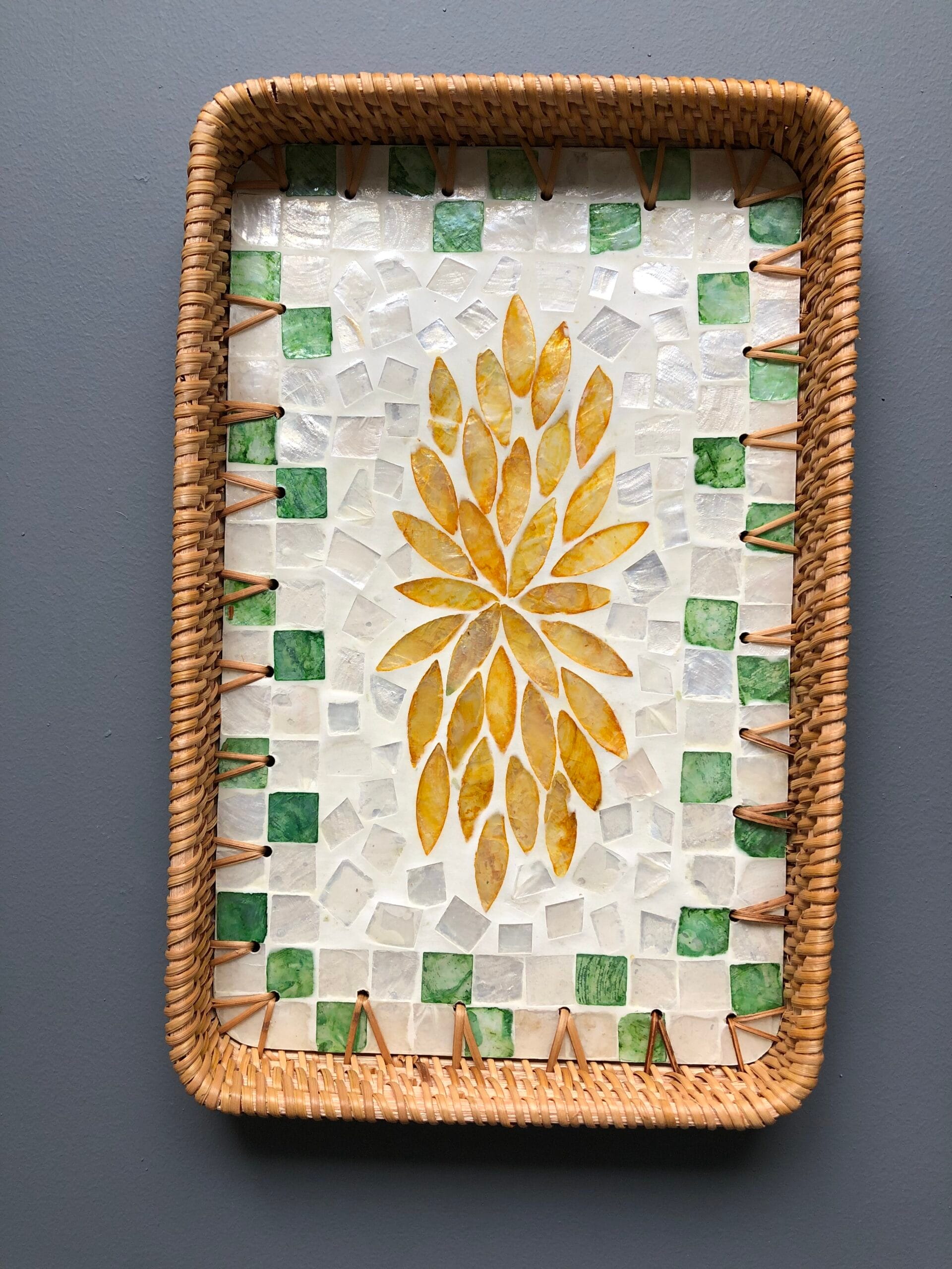 Handmade Golden Leaf Rectangular Woven Tray – Size 7 Golden Leaf Rectangular Woven Tray