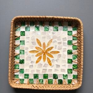 Orange Flower Square Woven Tray