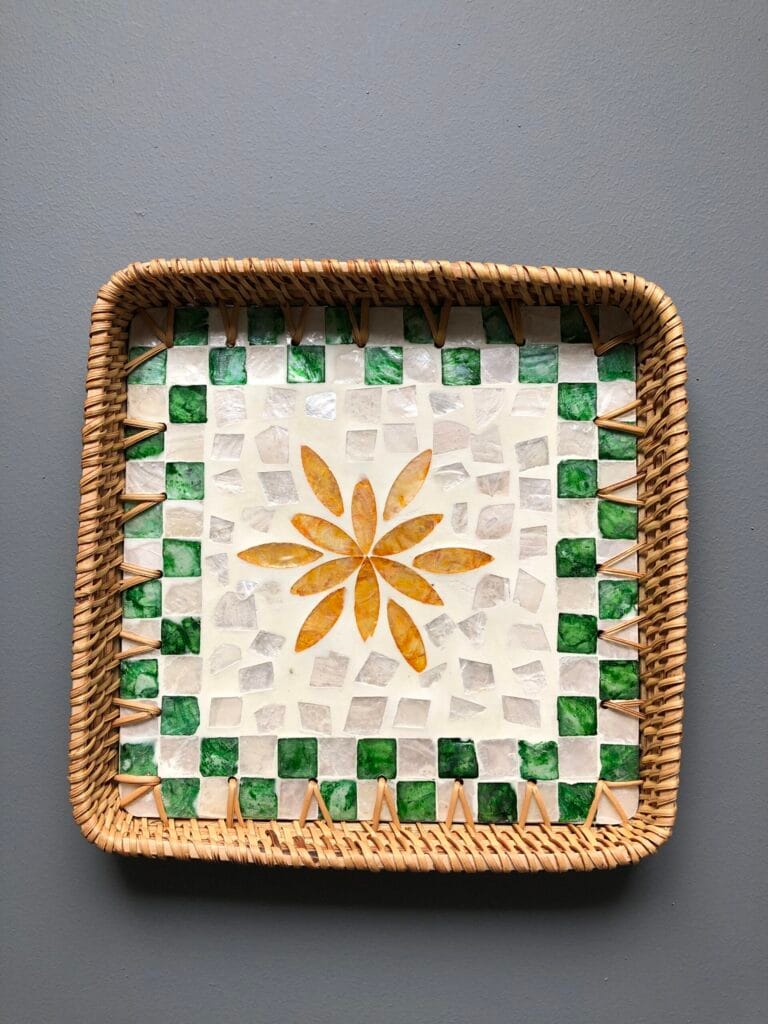 Orange Flower Square Woven Tray