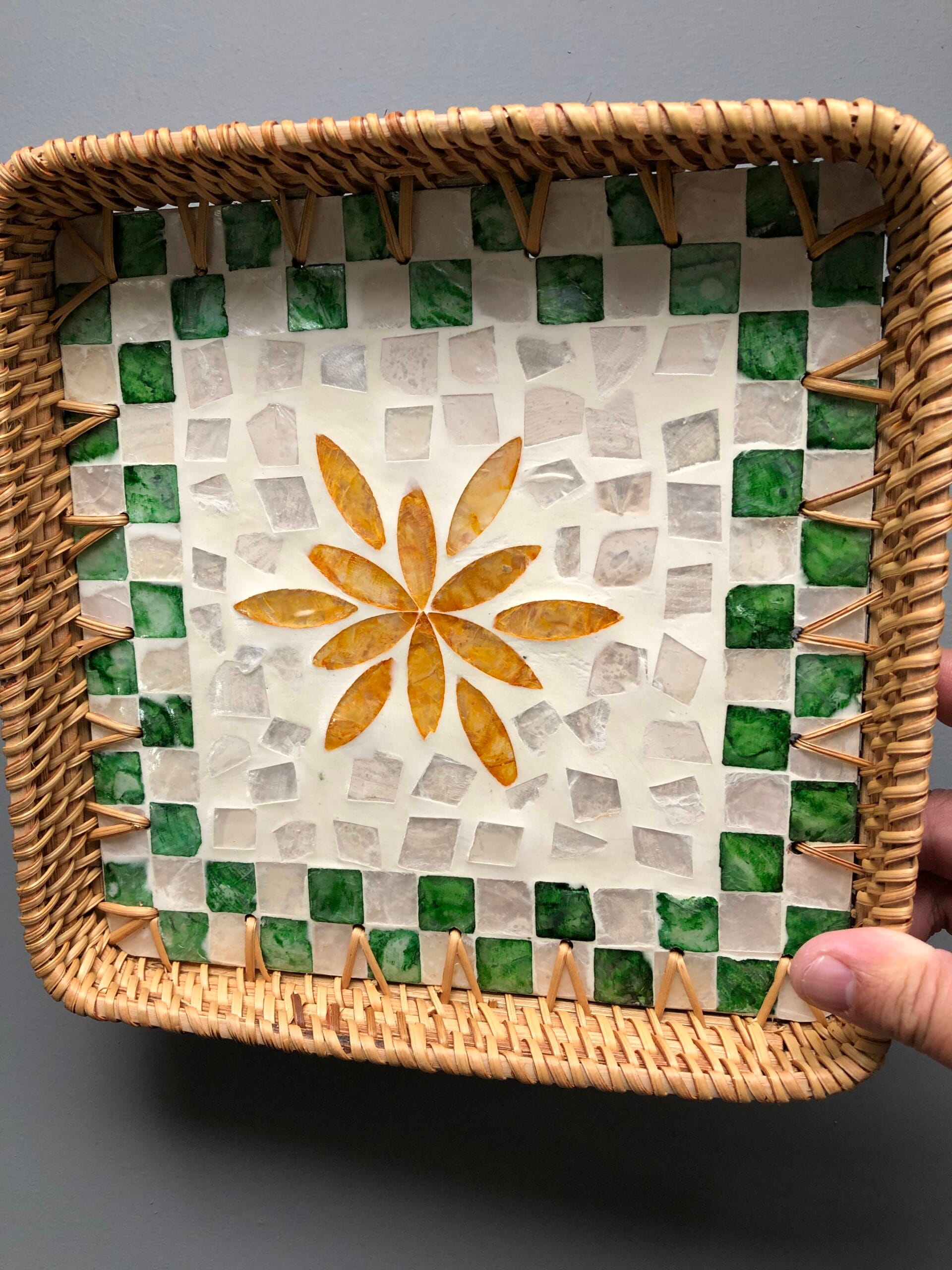 Handmade Orange Flower Square Woven Tray – Size 5 Orange Flower Square Woven Tray detail view