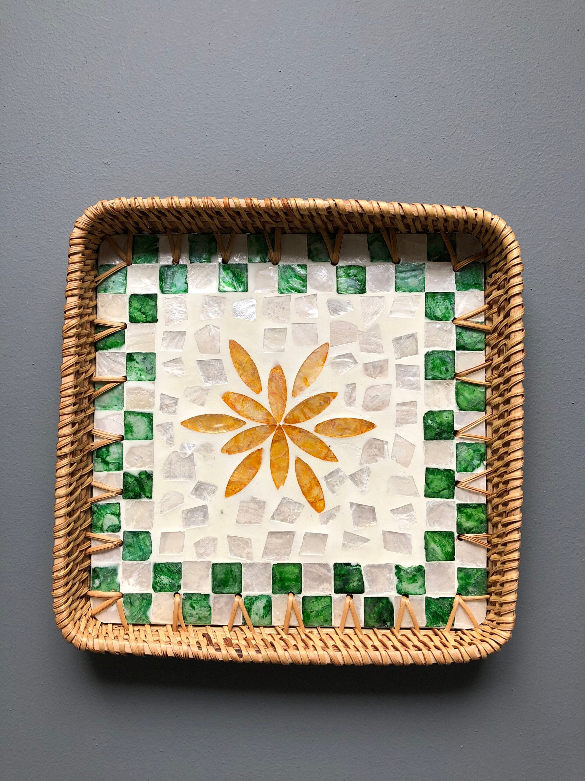 Handmade Orange Flower Square Woven Tray – Size 5 Orange Flower Square Woven Tray